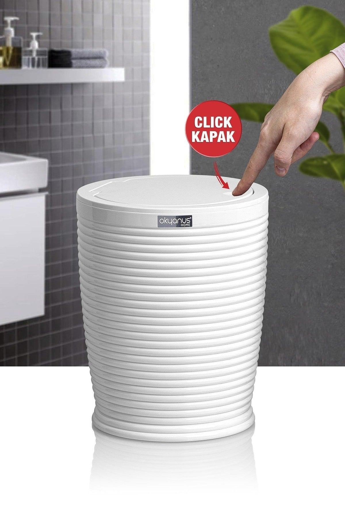 White Click Lid Elegans Round Dustbin - Swordslife