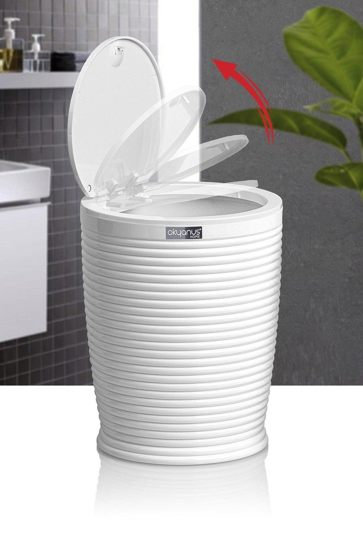 White Click Lid Elegans Round Dustbin - Swordslife