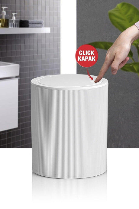 White Click Lid Striped Round Dustbin - Swordslife