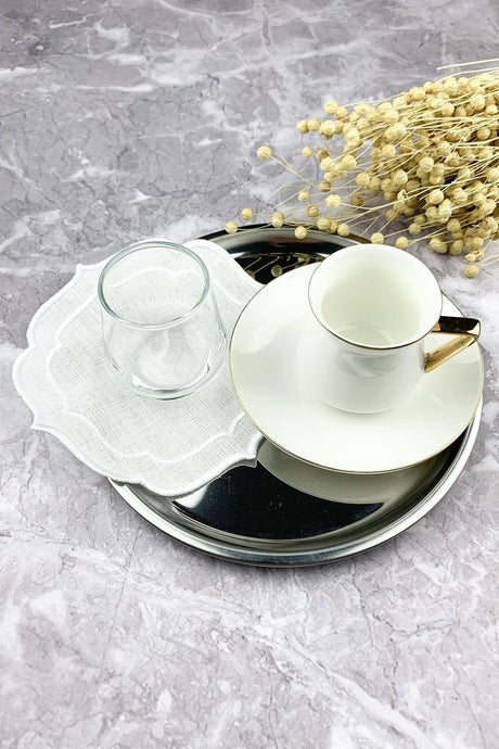 White Color Double Wrap Embroidered 12 Piece Set Placemat And Cocktail Napkin - Swordslife