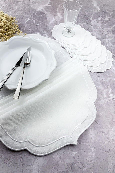 White Color Double Wrap Embroidered 12 Piece Set Placemat And Cocktail Napkin - Swordslife