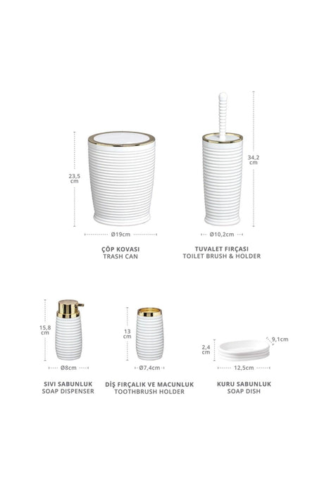 White Elegans Gold 5 Pcs Bathroom Set