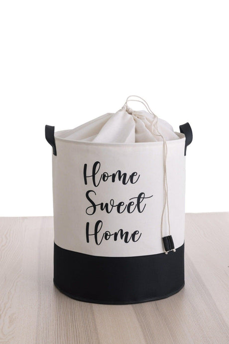 White Fabric Home Sweet Home Printed Multi-Purpose Basket 37x40 - Swordslife