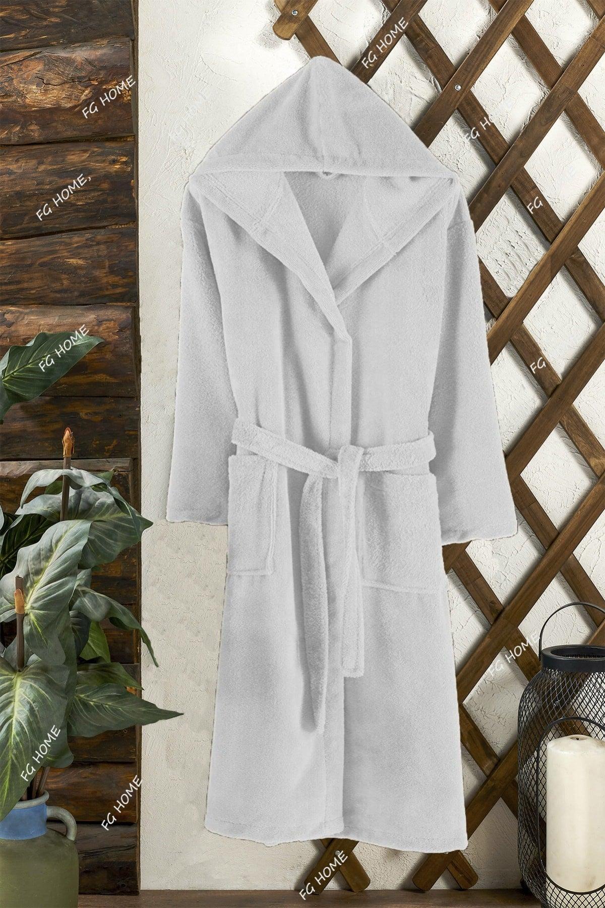 White Hooded Unisex 100% Cotton Bathrobe