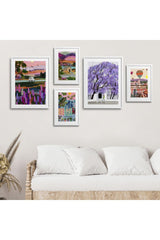 White Laminated Framed 5 Piece Painting Set Five-003 - Swordslife