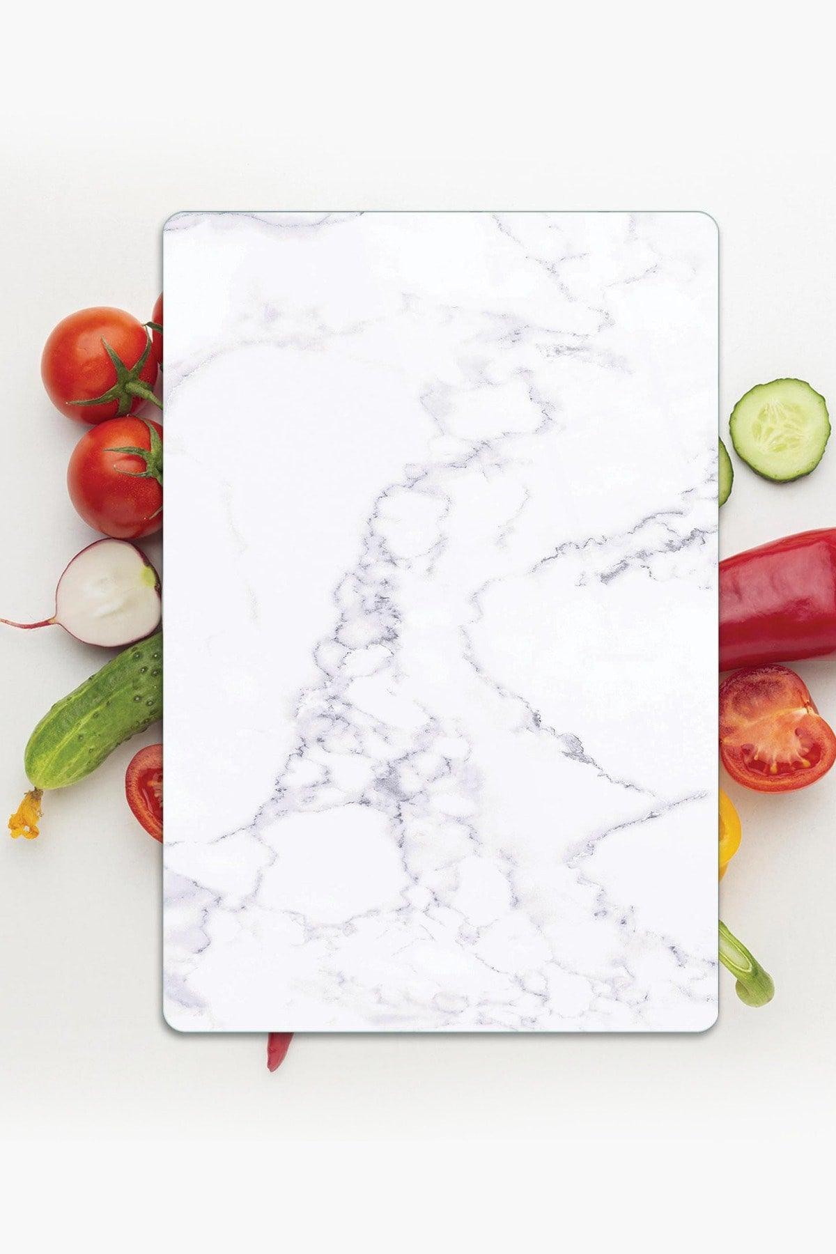 White Marble Look | Glass Cutting Board - Cutting Table | 20cm X 30cm - Swordslife