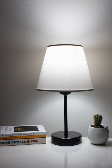 White Modern Bedroom Lampshade Black Standing Table Lamp - Swordslife