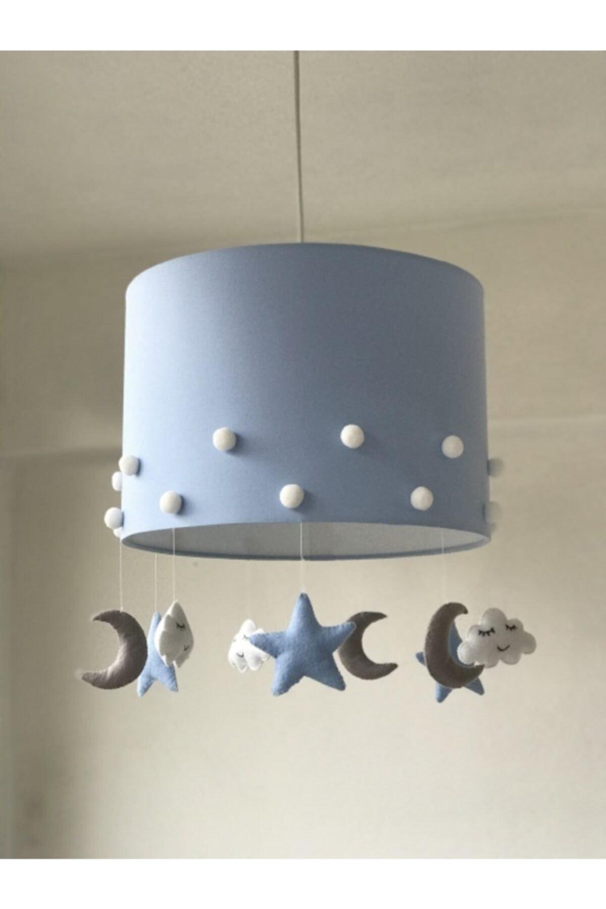 Blue Kids Baby Room Chandelier with White Pompom - Swordslife