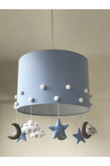 Blue Kids Baby Room Chandelier with White Pompom - Swordslife