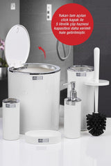 White Round Chrome 5 Pcs Bathroom Set