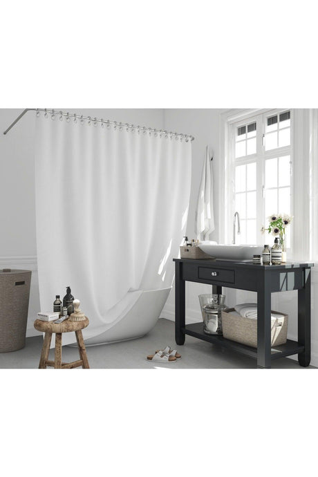 White Shower Curtain-polyester Fabric Solid Color Bathroom Curtains, 180x200cm Bathroom Curtain - Swordslife