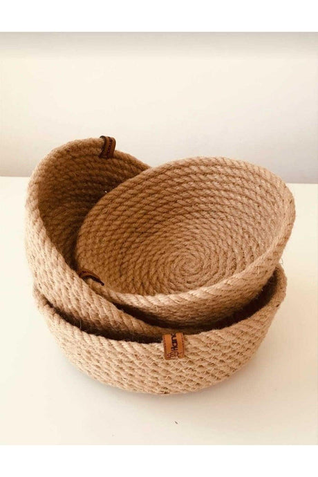 Wicker Basket Set, Jute Rope Basket, Bathroom Organizer, 100% Natural Stitched 3 Pieces - Swordslife