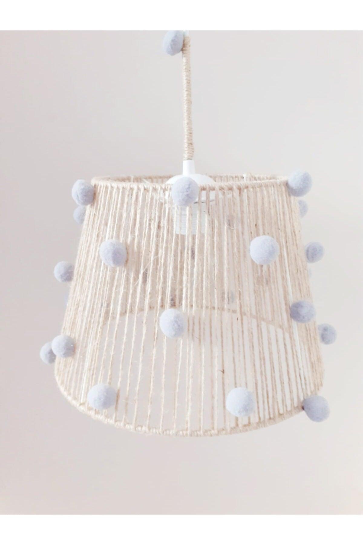 Straw Rope Wrapped Gray Pompom Baby And Kids Room Pendant Chandelier - Swordslife