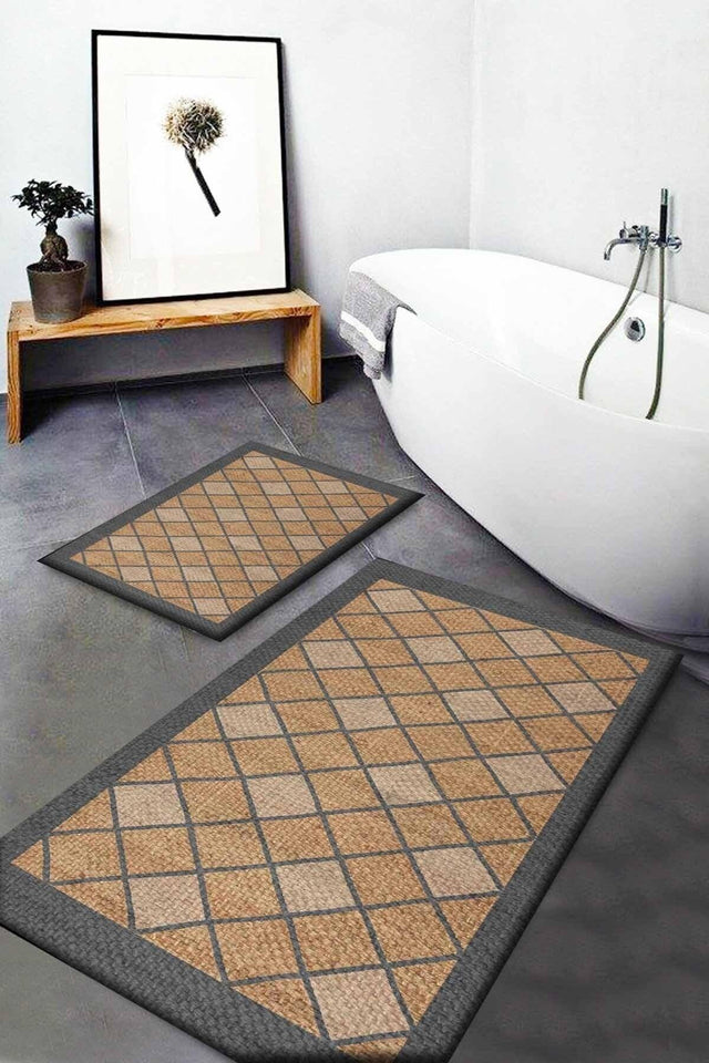 Wicker Sisal Jute Patterned Washable Non-Slip 2-Set Bathroom Carpet Doormat Closet Set Jtsbny-1 - Swordslife