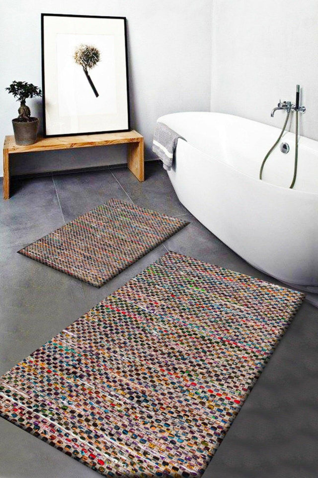 Wicker Sisal Jute Patterned Washable Non-Slip Base 2 Bath Mat Set - Swordslife