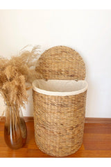 Straw Water Hyacinth Medium Size Laundry with Lid