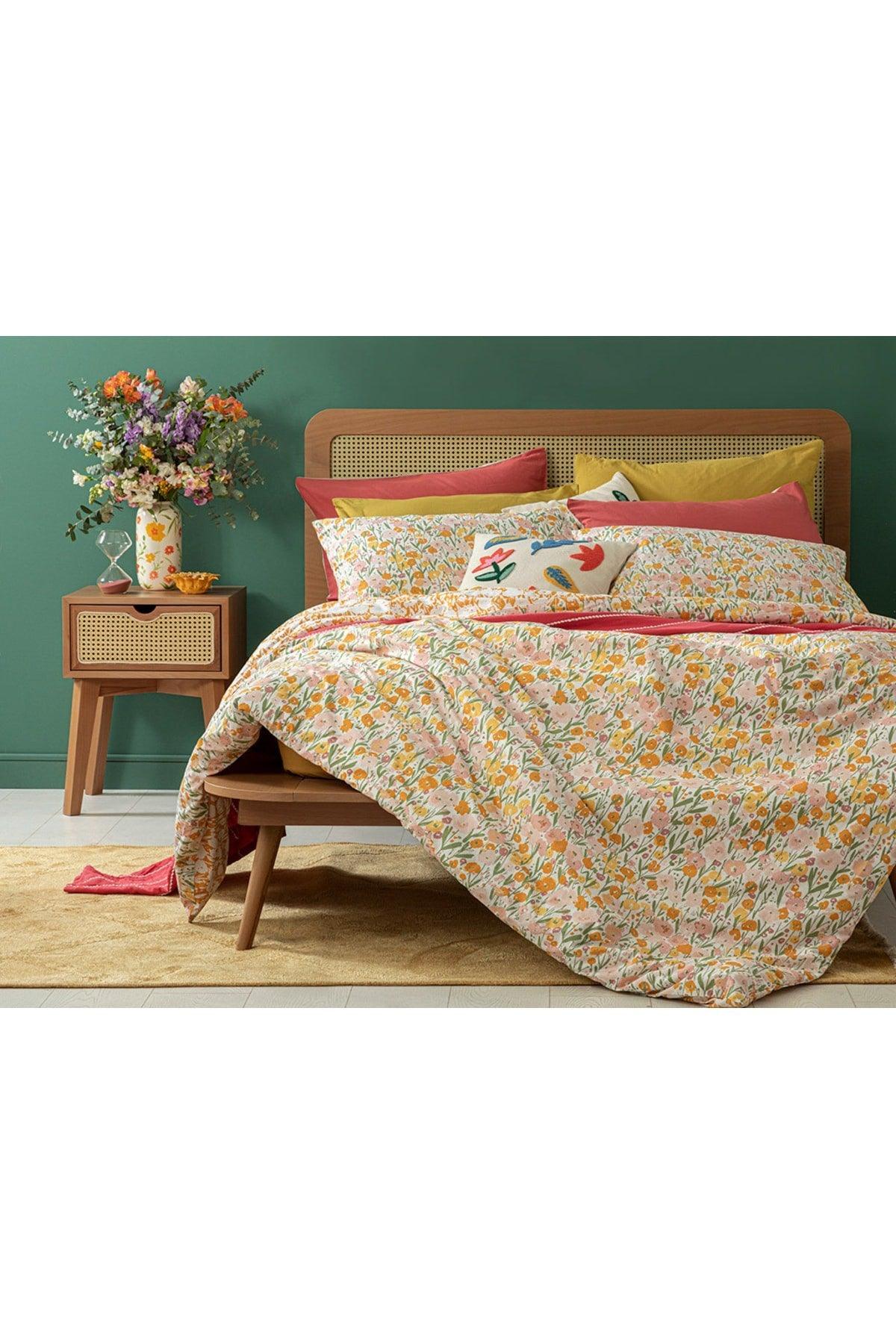 Wild Flowers Cotton Double Duvet Cover Set 200x220 Cm Pink - Swordslife