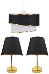 Wind Pasta Single Pendant Lamp Chandelier And Gold Lampshade Set Black - Swordslife