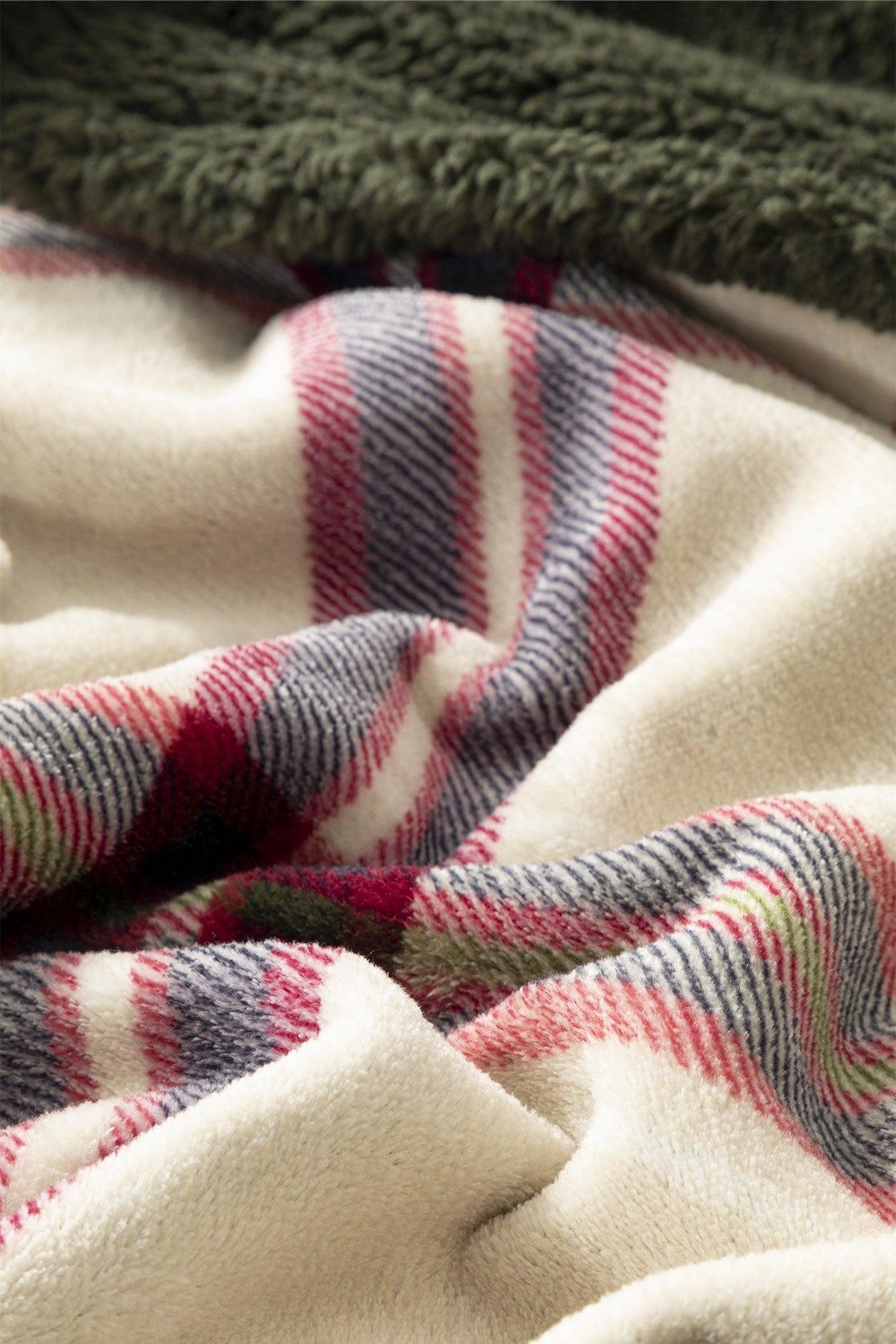 Windowpane Sherpa Double Blanket 200x220 Cm Beige - Red - Swordslife