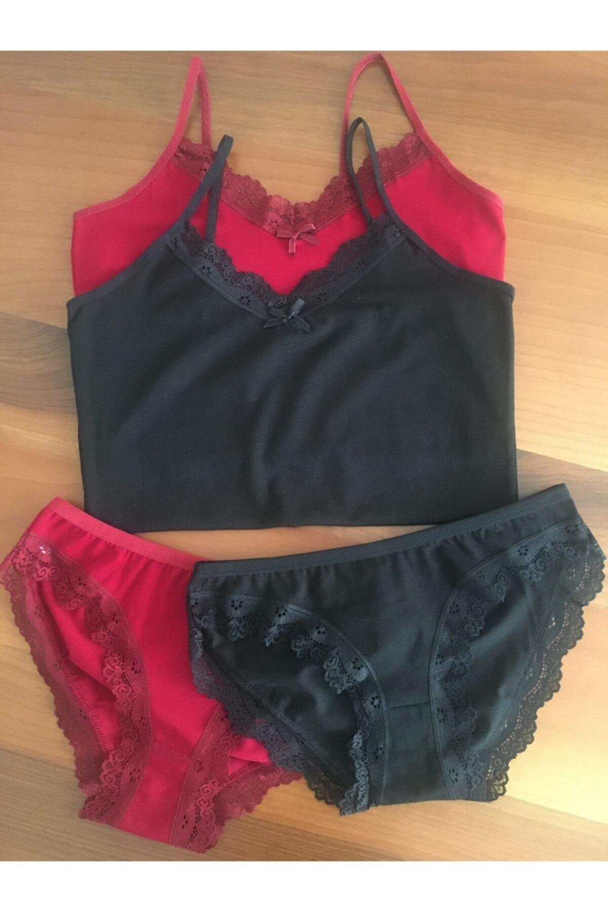 Women's Claret Red Black 2 Pieces Athlete Panties Set - Swordslife