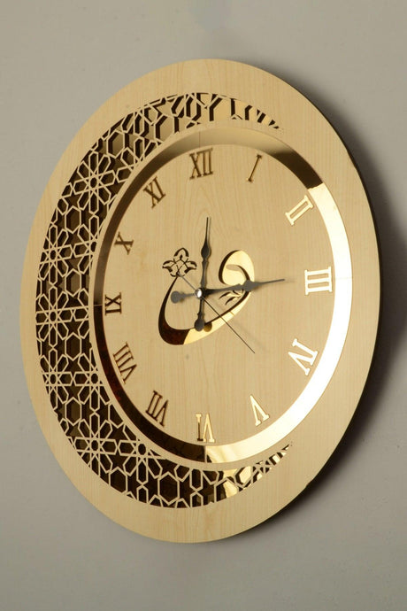 Wooden and Mirrored Vav Motif Wall Clock - Swordslife