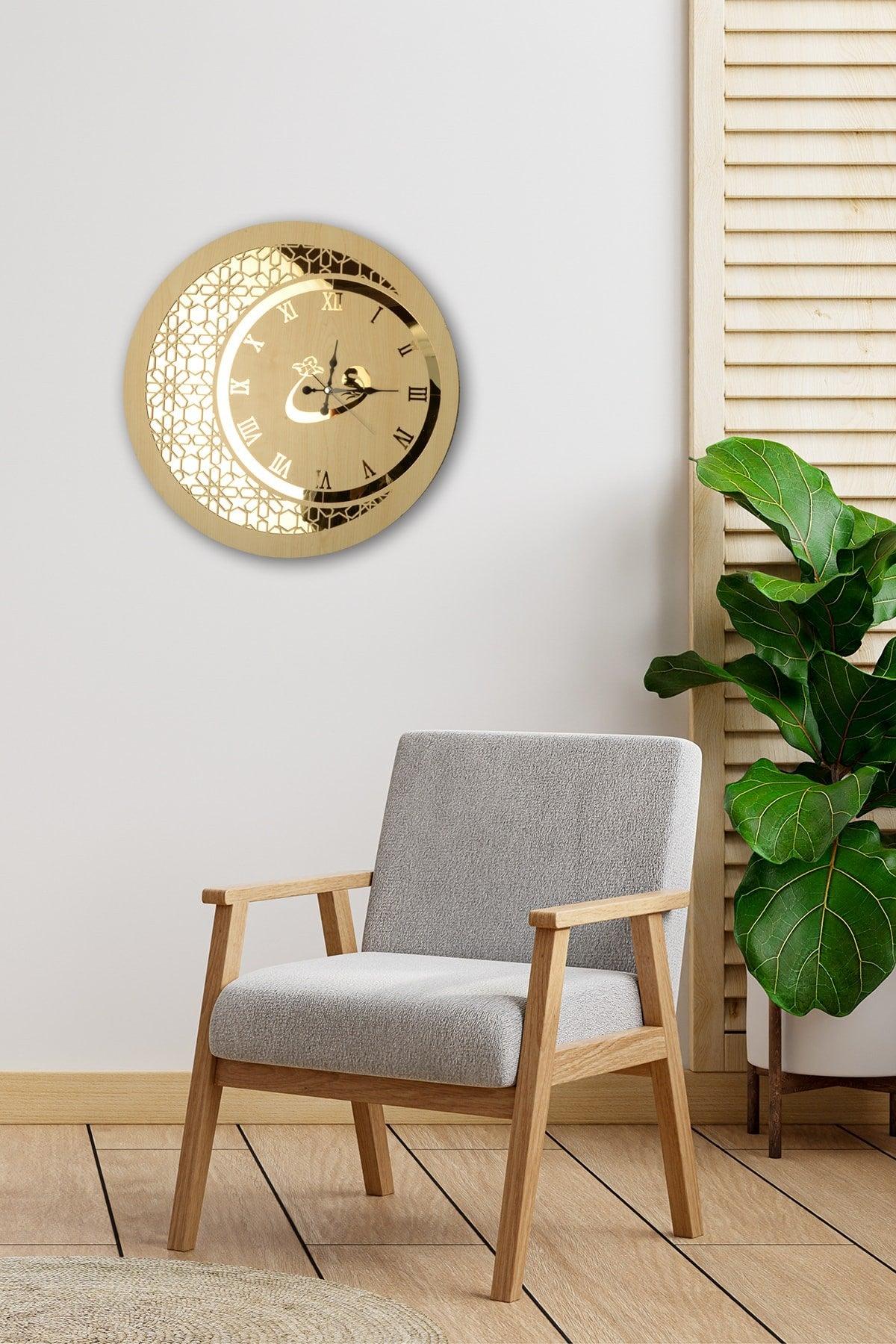 Wooden and Mirrored Vav Motif Wall Clock - Swordslife