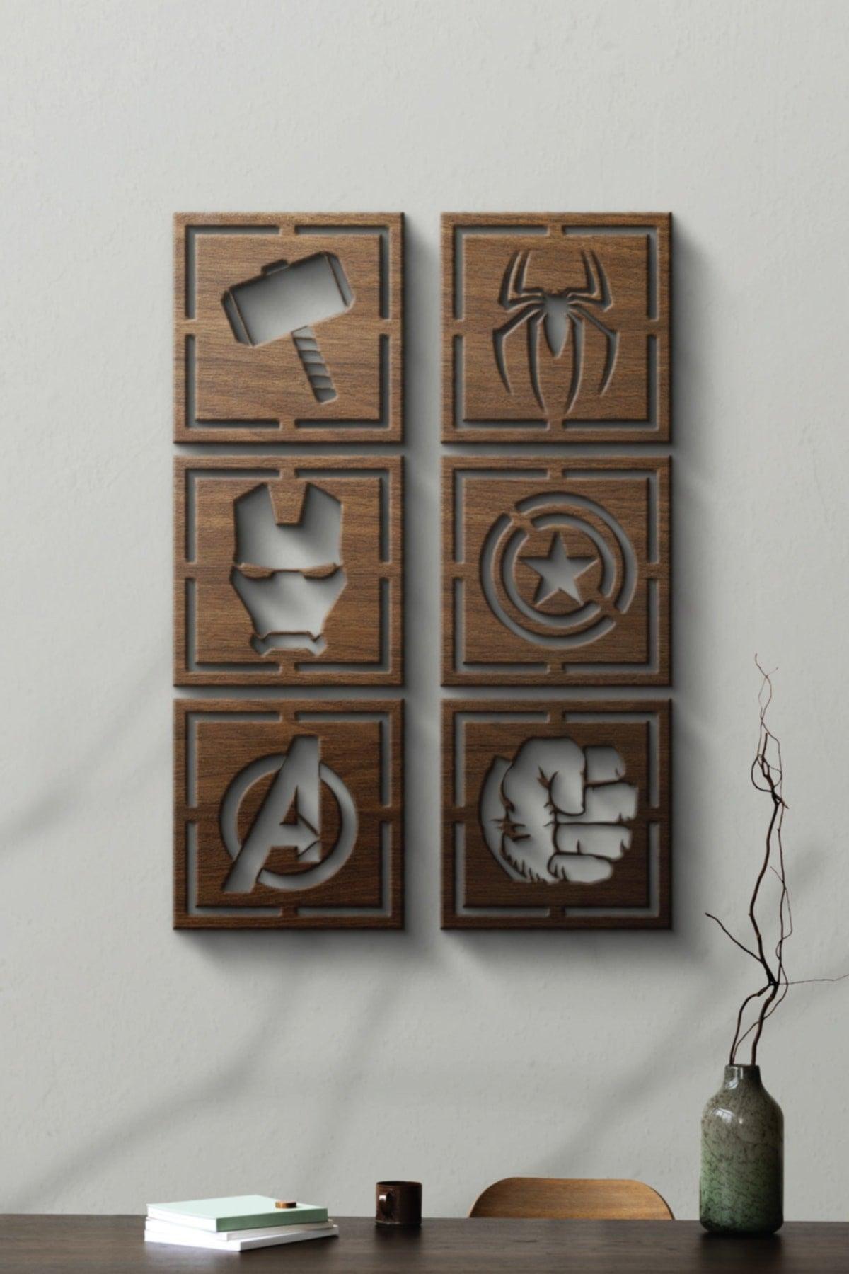 Wooden Avengers Heroes Series Set of 6 Decorative Paintings - Swordslife