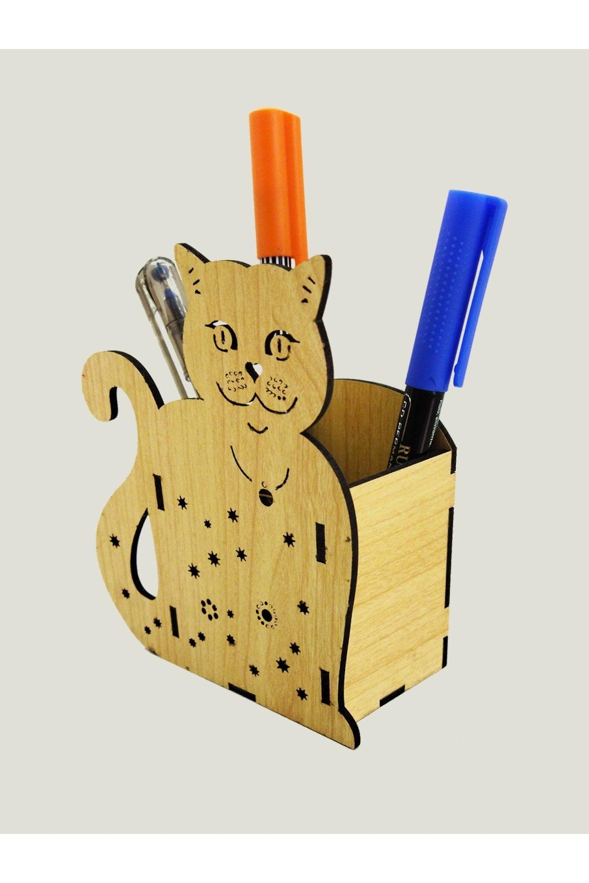 Wooden Cat Desktop Pen Holder For Kids