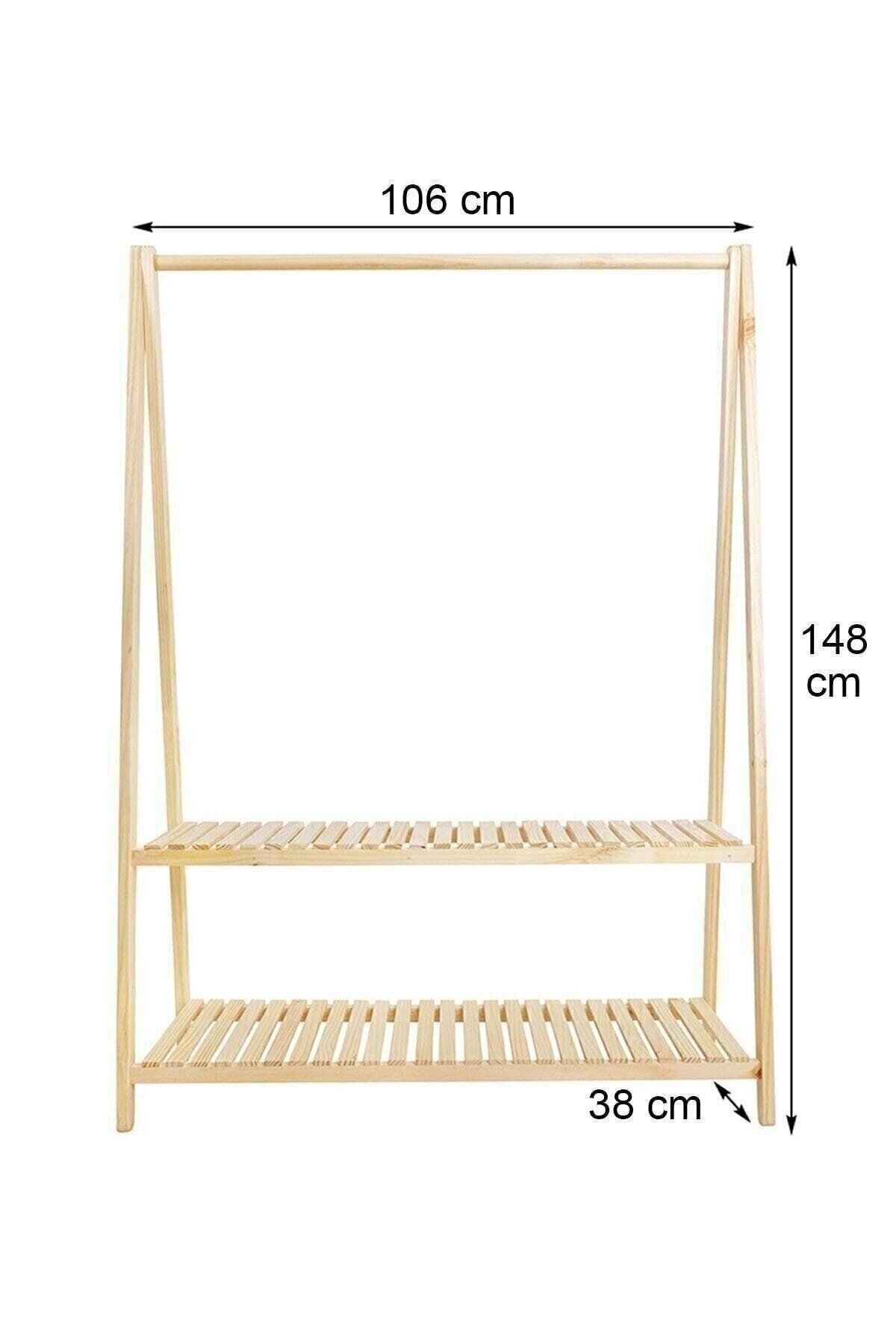 Ahsap Garment Hanger With Two Shelves 148 X 106