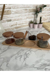 Wooden Lid Mica 4-Piece Spice Container (with stand