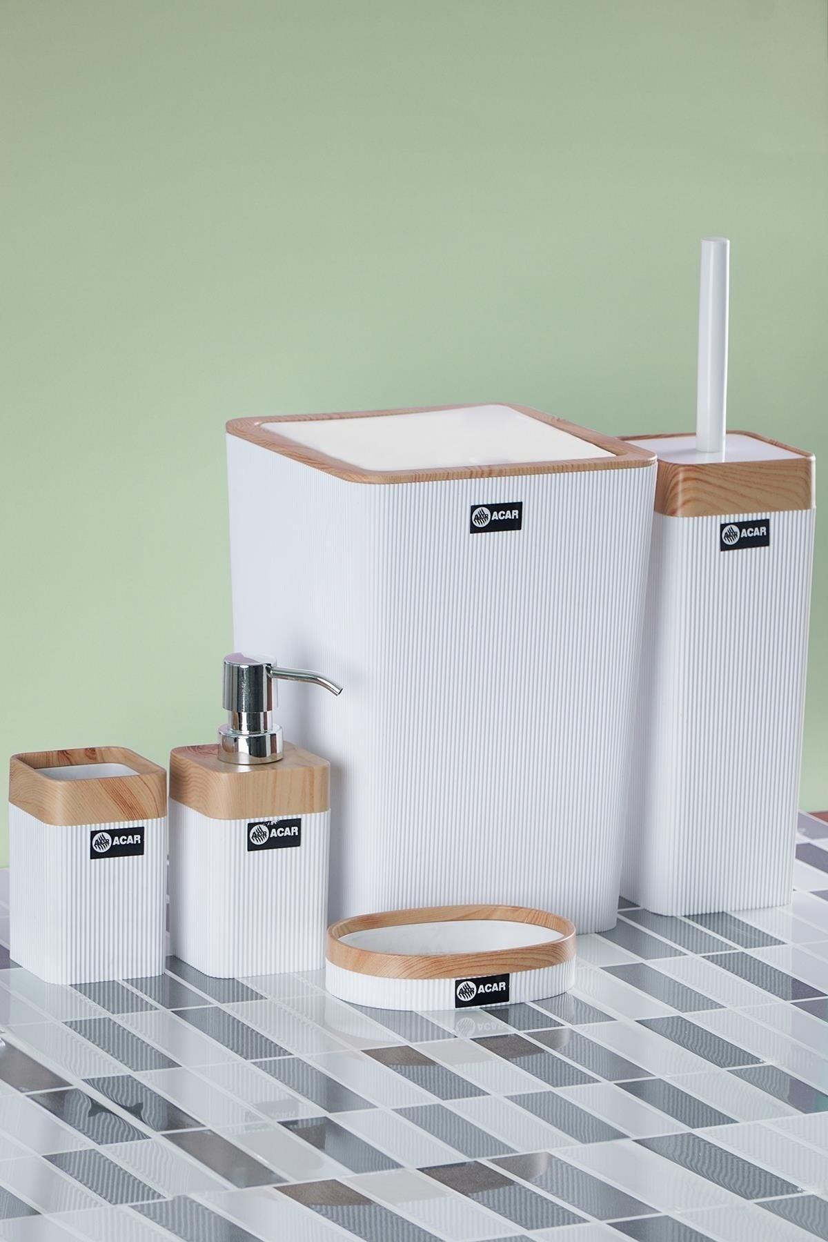 Wooden 5 Piece Acrylic Wooden Pattern Bathroom Set