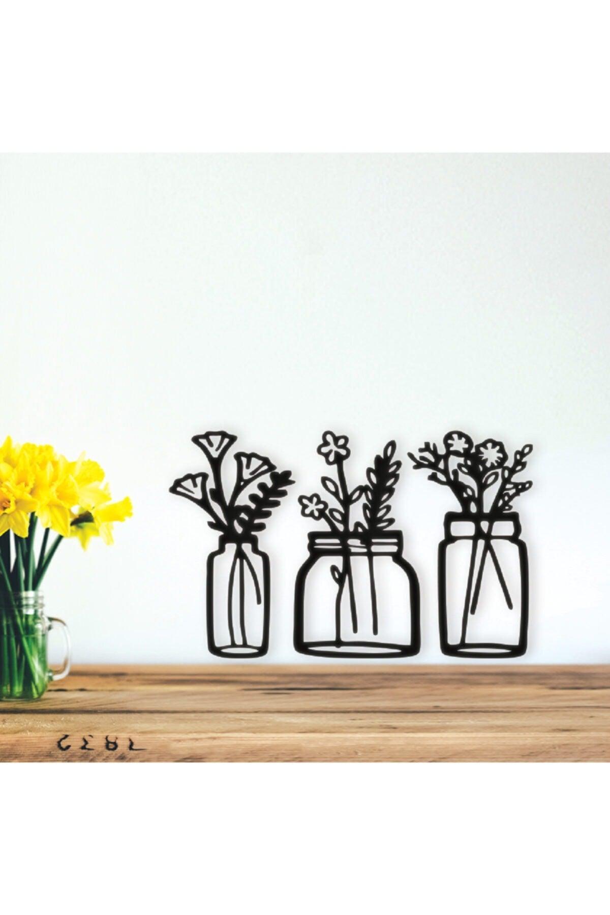 Wooden Factory Decorative Flowers in 3 Pots Wall Decor, Laser Do200s5042 - Swordslife