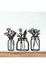 Wooden Factory Decorative Flowers in 3 Pots Wall Decor, Laser Do200s5042 - Swordslife