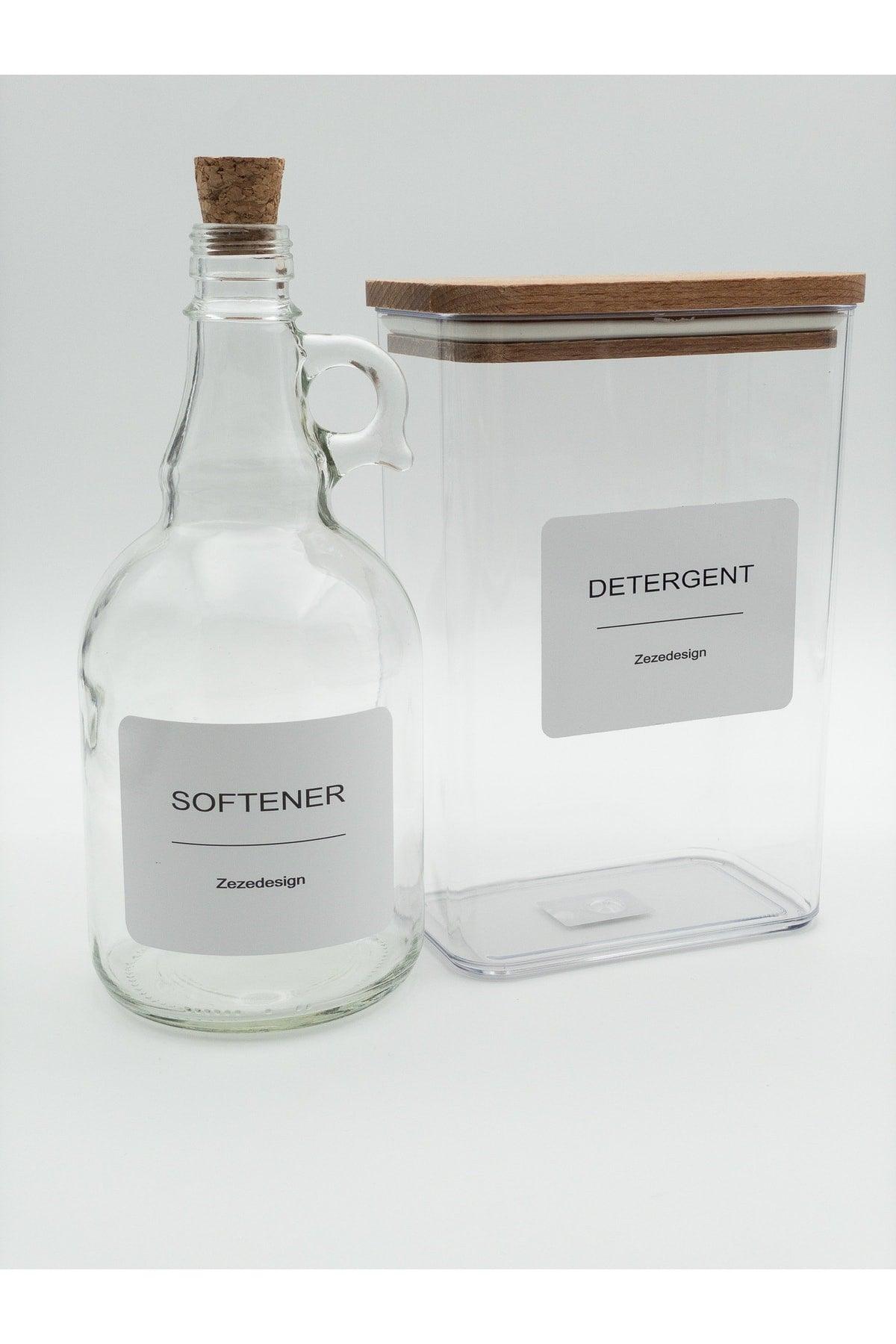 Powder Detergent Jar with Wooden Lid 2000 ml Softener Bottle with Cork Lid 1000 ml - Swordslife