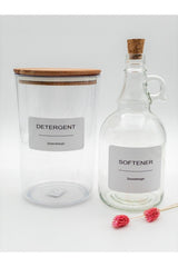 Powder Detergent Jar / Box With Wooden Lid 2300ml And Softener Bottle With Cork Cap 1000ml - Swordslife