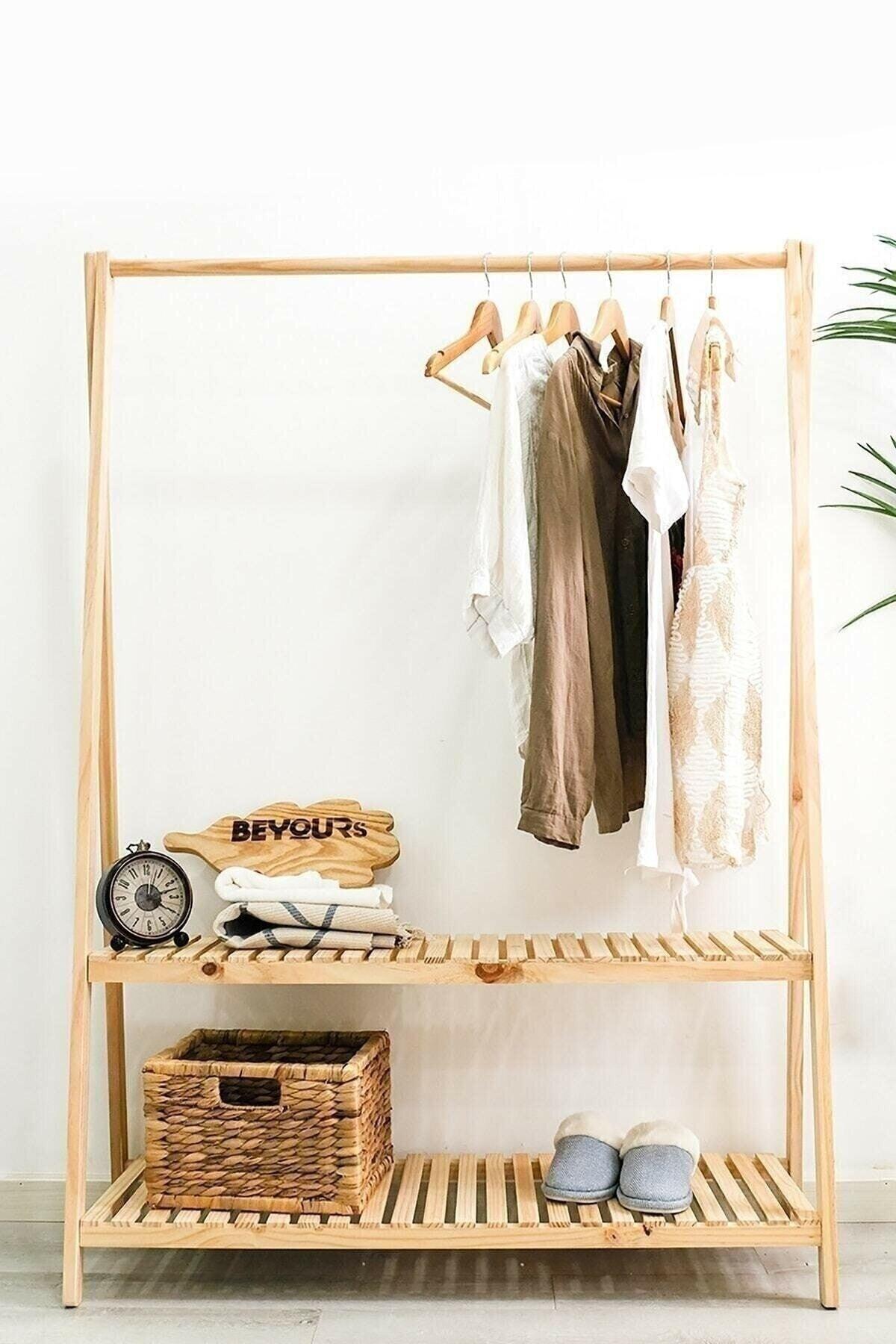 Wooden Ship Garment Hanger With Two Shelves