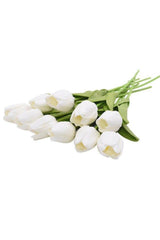 Artificial Flower Wet Tulip Realistic Texture 10 Pieces White - Swordslife