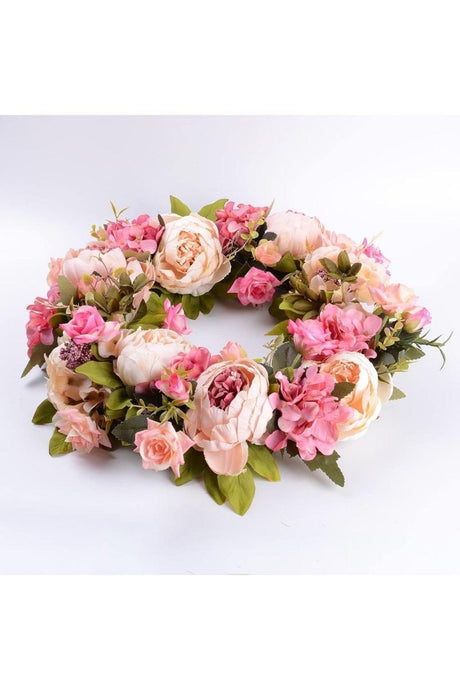 Artificial Flower Door Decoration Pink Peony Marseille Rose Christmas Door Wreath - Swordslife