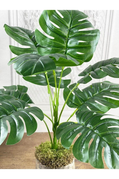 Artificial Flower Monstera 9 Branch Log Potted Camel Base Decorative Ornamental Flower - Swordslife