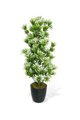 Artificial Flower Black Pot Green White Sycas Tree 55cm - Swordslife