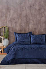 Bedspread Set Double Fiber Filled Board Velvet Spring Navy Blue - Swordslife