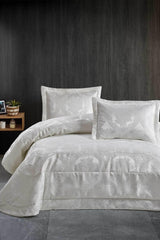 Bed Cover Set Double Fiber Filled Chenille Fabric Bronze Cream - Swordslife