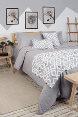 Bed Runner Throw Pillow Set Bohemian Punch Punch Pattern Bedspread Mila Gray - Swordslife