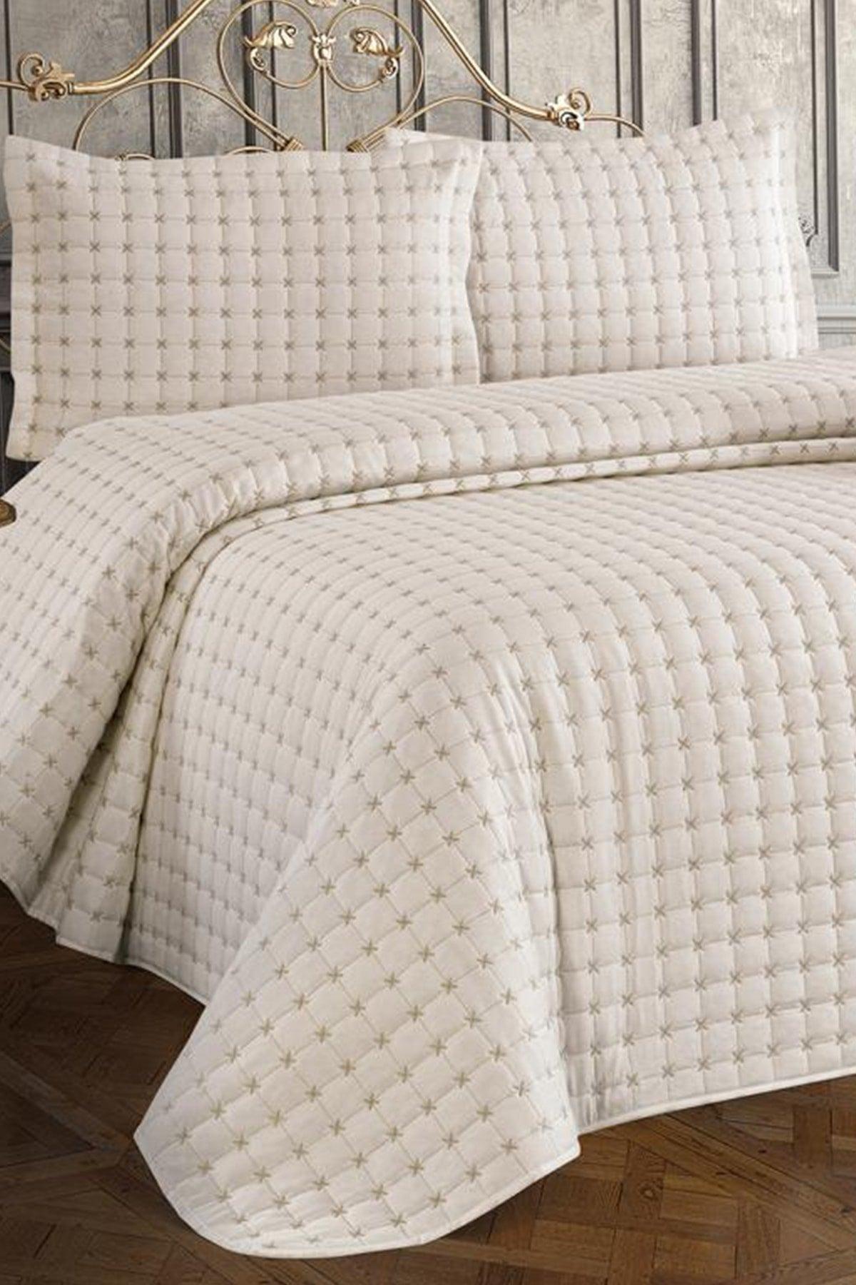 Yıldız Double Quilted Bedspread Cream - Swordslife