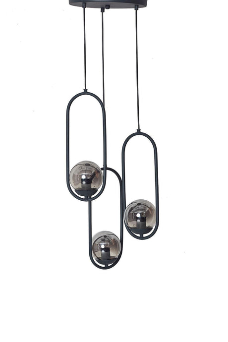 Zenga 3 lü Anthracite Metal Body Smoked Glass Design Lux Chandelier - Swordslife