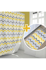 Zigzag Bath Curtain And Mat-Luxe Bath Mat With Non-slip Base-washable Bath Mat Set - Swordslife