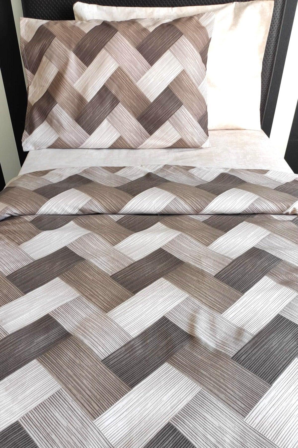 Zigzag Plaid Brown Junior Single Duvet Cover Set - Swordslife