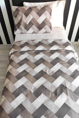 Zigzag Plaid Brown Junior Single Duvet Cover Set - Swordslife