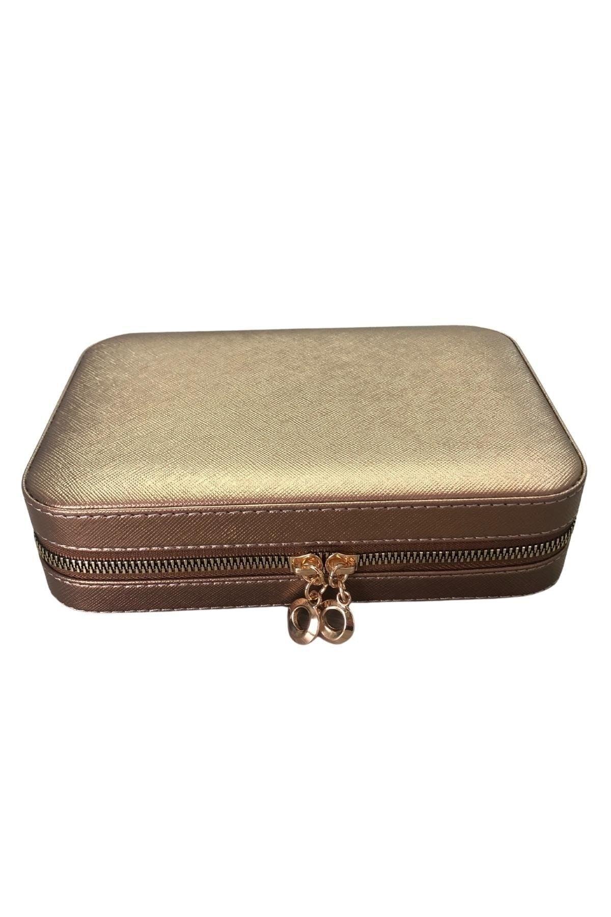 Zippered Leather (wooden Case) Large Size Jewelry, Travel And Jewelry Bag, Box Copper (14x21 Cm) - Swordslife