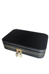 Zippered Leather (wooden Case) Large Size Jewelry, Travel And Jewelry Bag, Box Black(14x21cm) - Swordslife